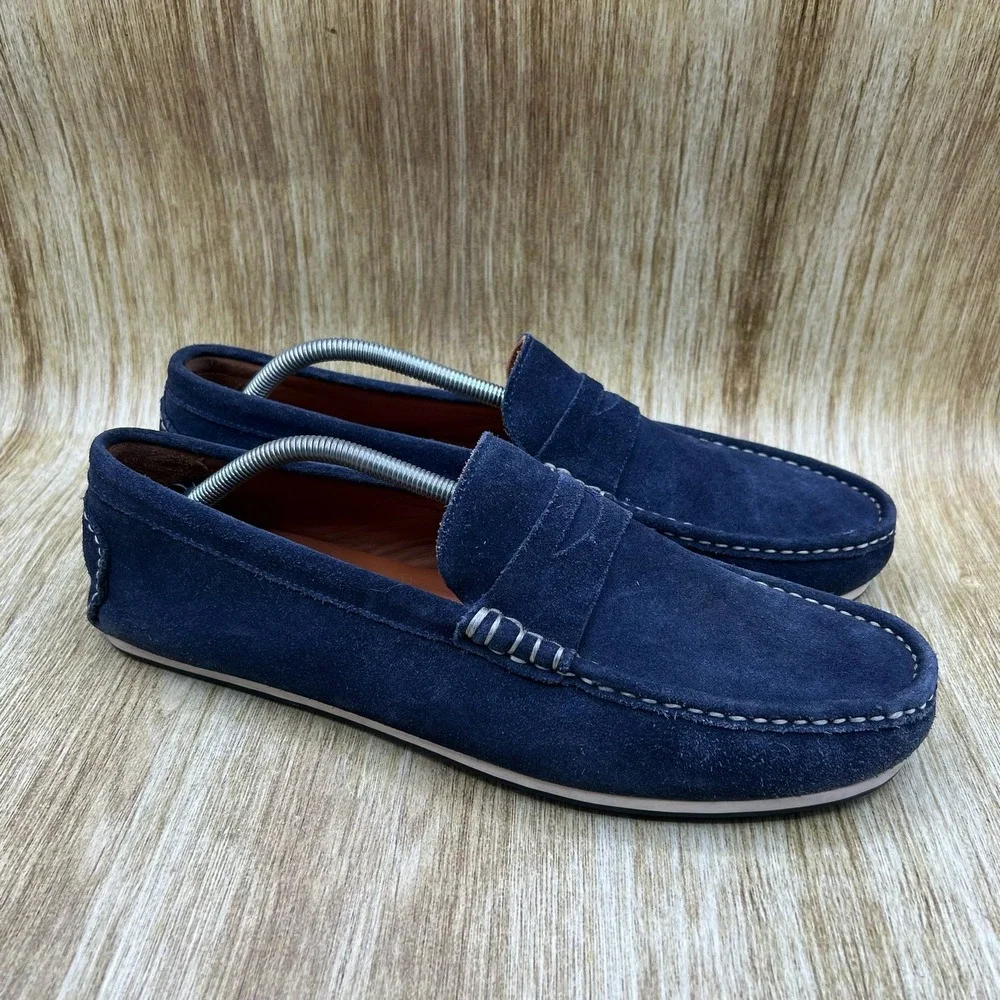 Allen Edmonds Turner Penny Loafer Men's Size 12 D Navy Blue Suede Driving Shoes